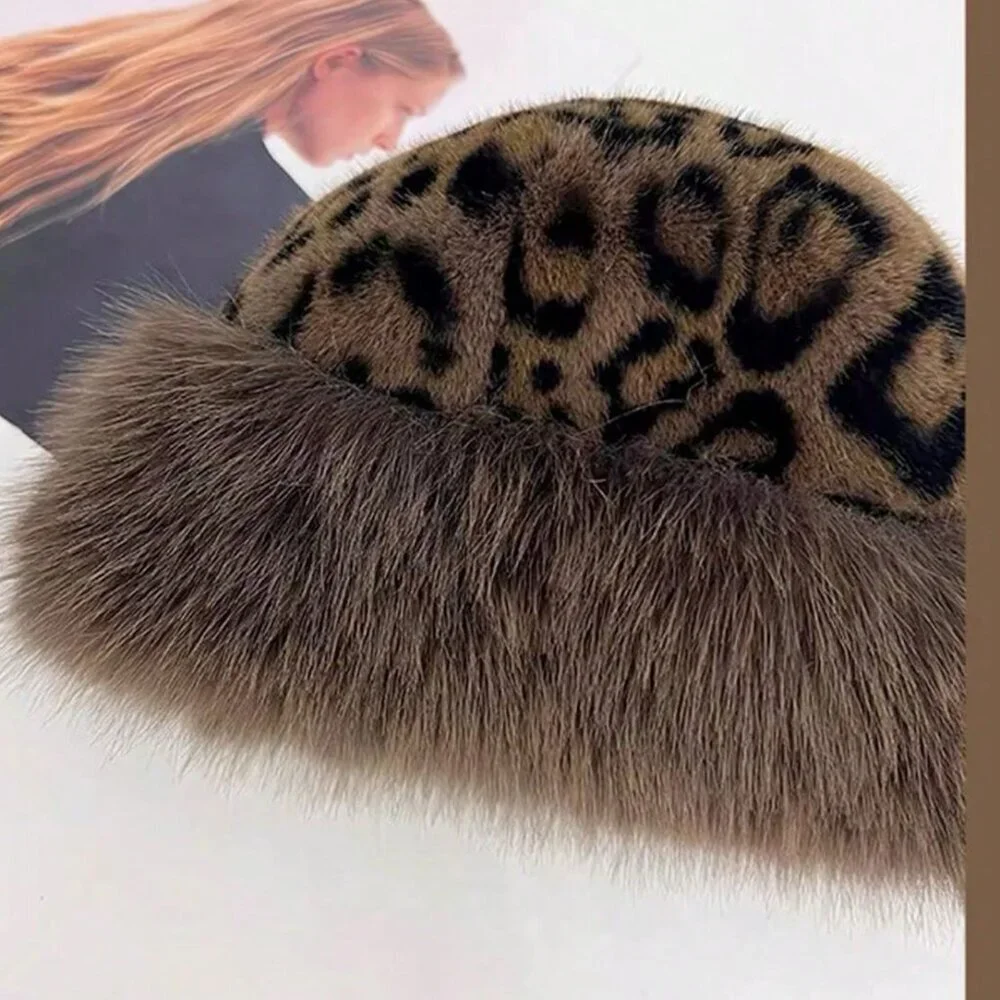 Multicolor Casual Women's Thick Warm Leopard Hat - Picture 4 of 5